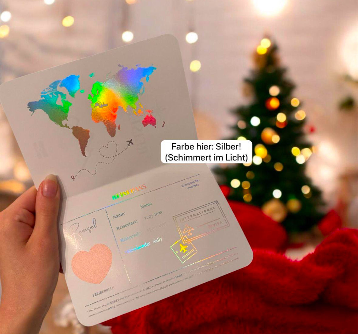 GLOSSY WHITE EDITION – Personalisierter Reisegutschein auf Weiß-Glanz-Papier | Reisepass & Boarding Pass Foliert | Rubbelkarte als Gutschein für Reise & Urlaub