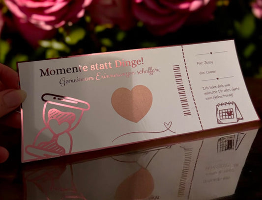 Zeit statt Zeug – Personalisierter Erlebnisgutschein | Folierter Geschenkgutschein mit Rubbelkarte | Zeit statt Zeug – Die perfekte Geschenkidee