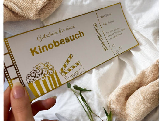Personalisierbares Kino-Ticket – Foliertes Ticket mit Popcorn-Gutschein & Rubbelherz | Rubbelkarte & Rubbelaufkleber | Perfekter Kinogutschein für Filmfans